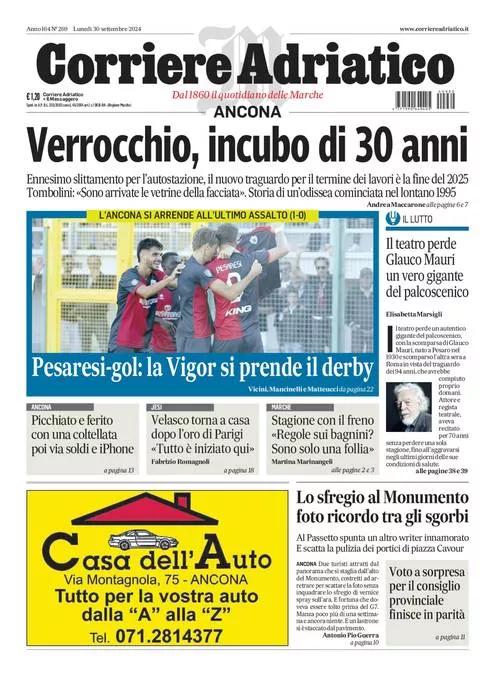 Prima-pagina-corriere adriatico-edizione-di-oggi-30-09-2024